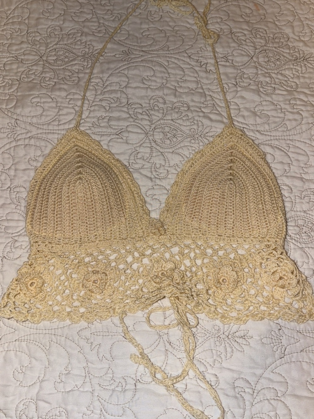 Handmade Crochet Halter Bralette in Beige